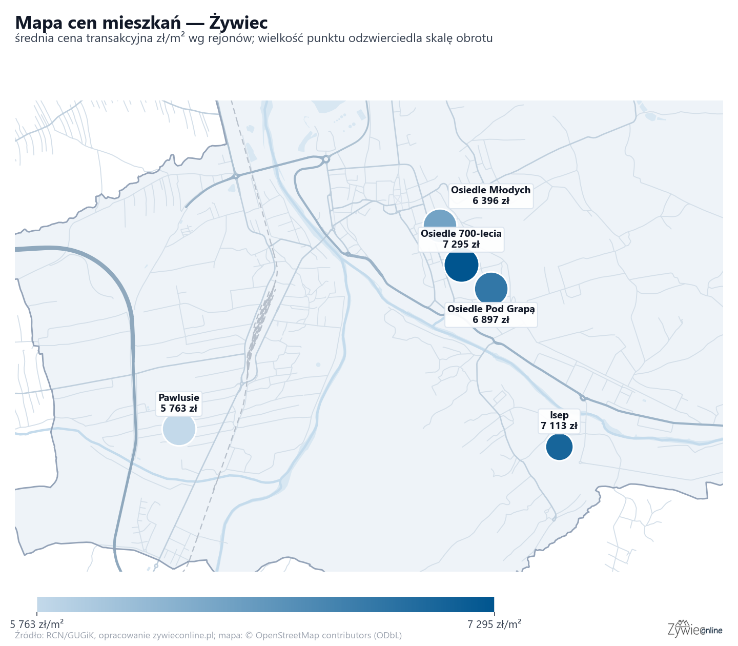 Mapa cen mieszkań - Żywiec