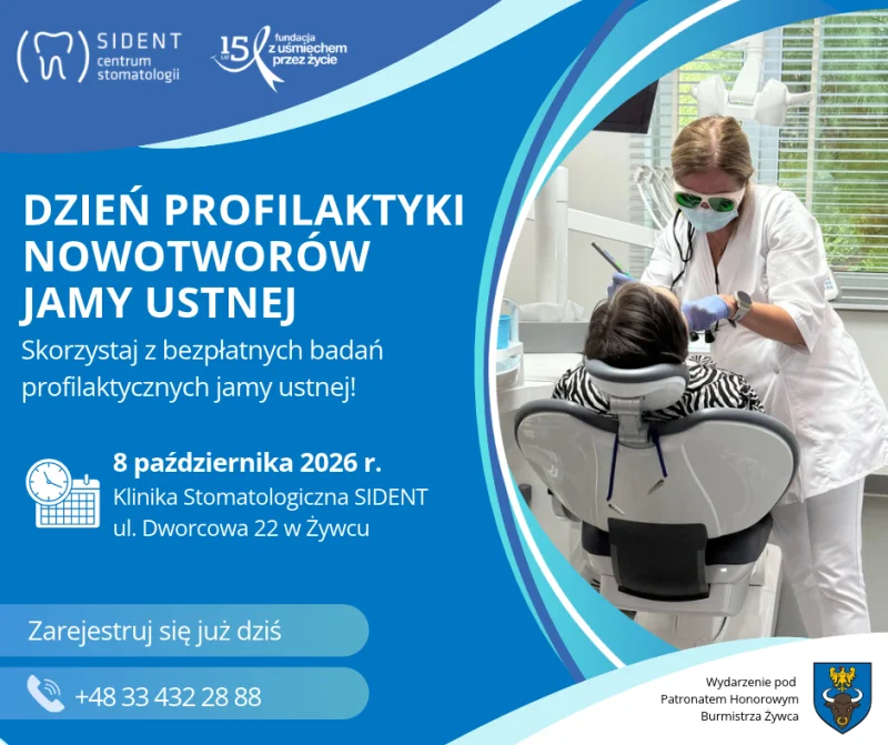 Grafika promocyjna wydarzenia Bezpłatne badania przesiewowe w kierunku raka jamy ustnej