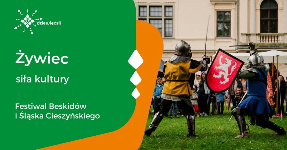 Grafika promocyjna wydarzenia Dziewięćsił Festiwal w Żywcu 2026 – rycerze, warsztaty i pokaz ognia