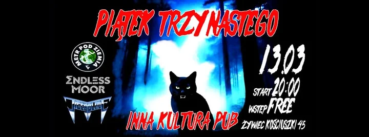 Grafika promocyjna wydarzenia ENDLESS MOOR / TIGER BLADE / METR POD ZIEMIĄ — Koncert Piątek Trzynastego w Inna Kultura PUB