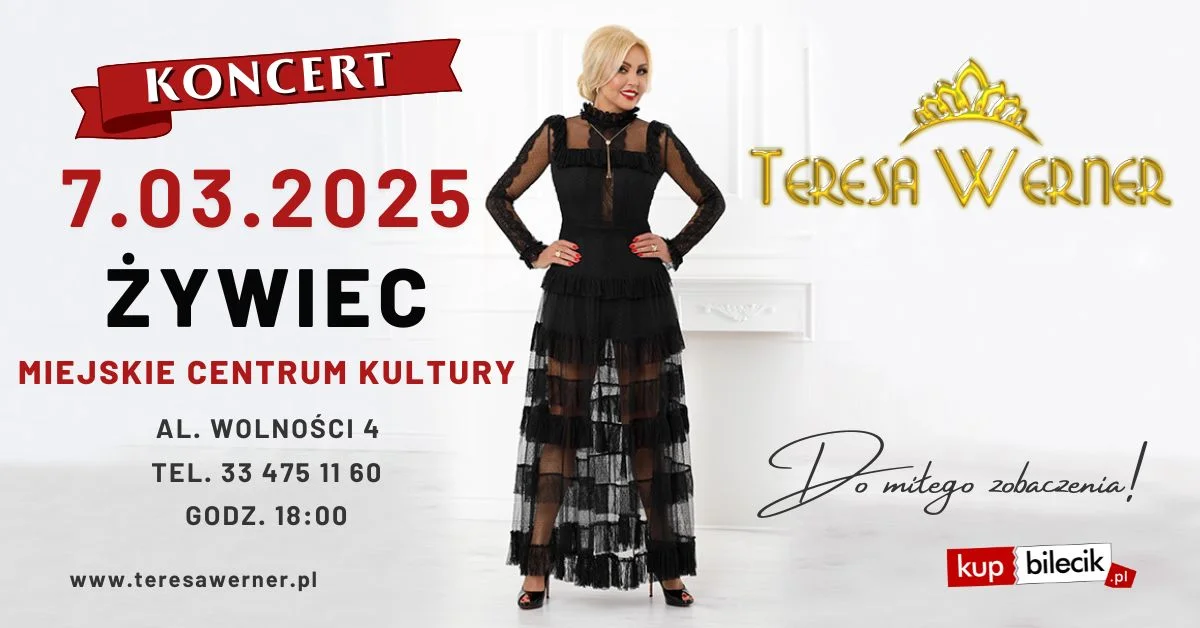 Grafika promocyjna wydarzenia Koncert Teresy Werner w Żywcu z okazji Dnia Kobiet