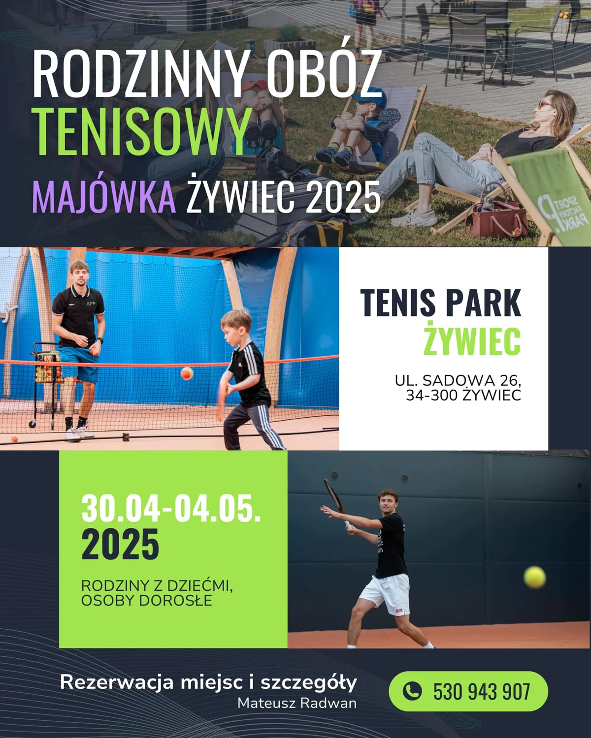 Grafika promocyjna wydarzenia Majówka sportowa i rekreacyjna w Żywcu – rodzinne wydarzenie na początku maja 2025