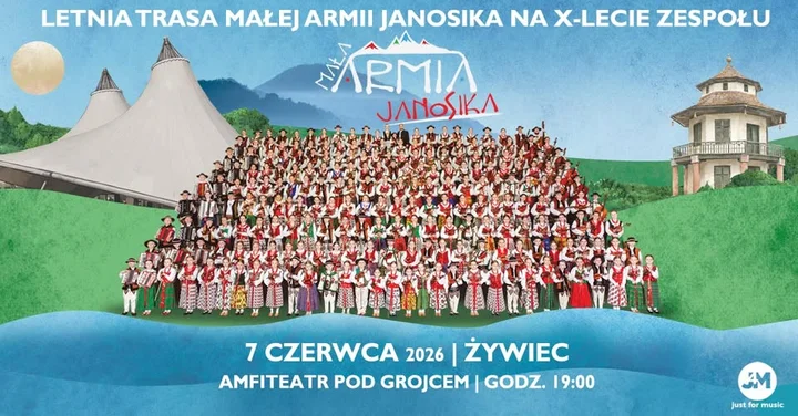 Grafika promocyjna wydarzenia Mała Armia Janosika — X-lecie zespołu w Żywcu, Amfiteatr pod Grojcem