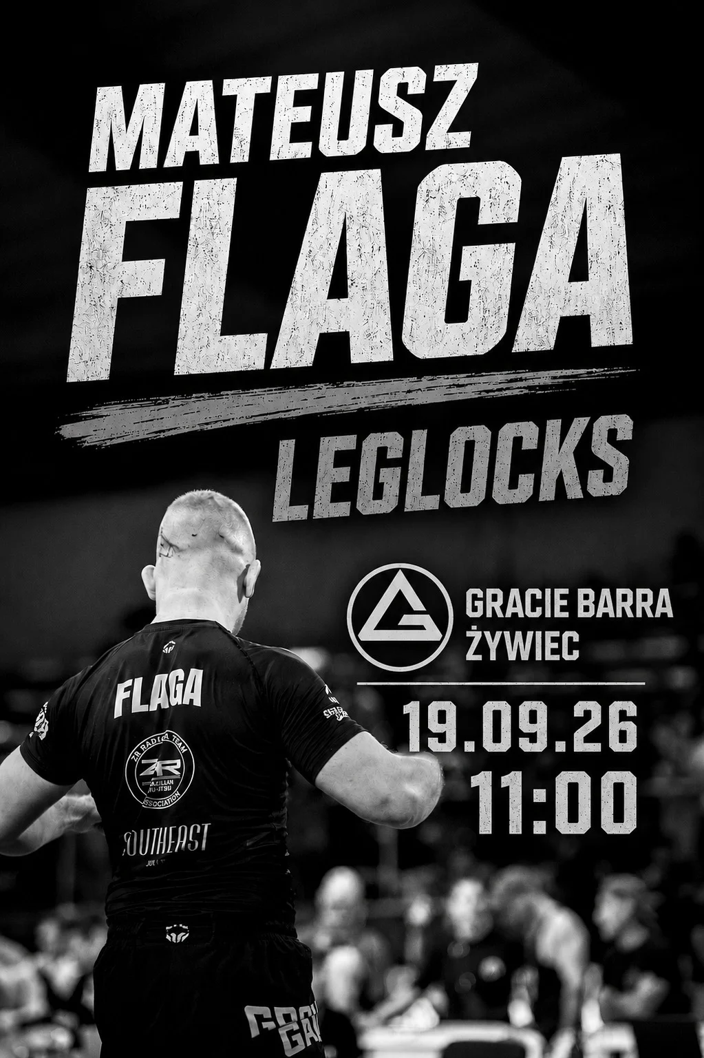 Grafika promocyjna wydarzenia Mateusz Flaga leglocks w Żywcu
