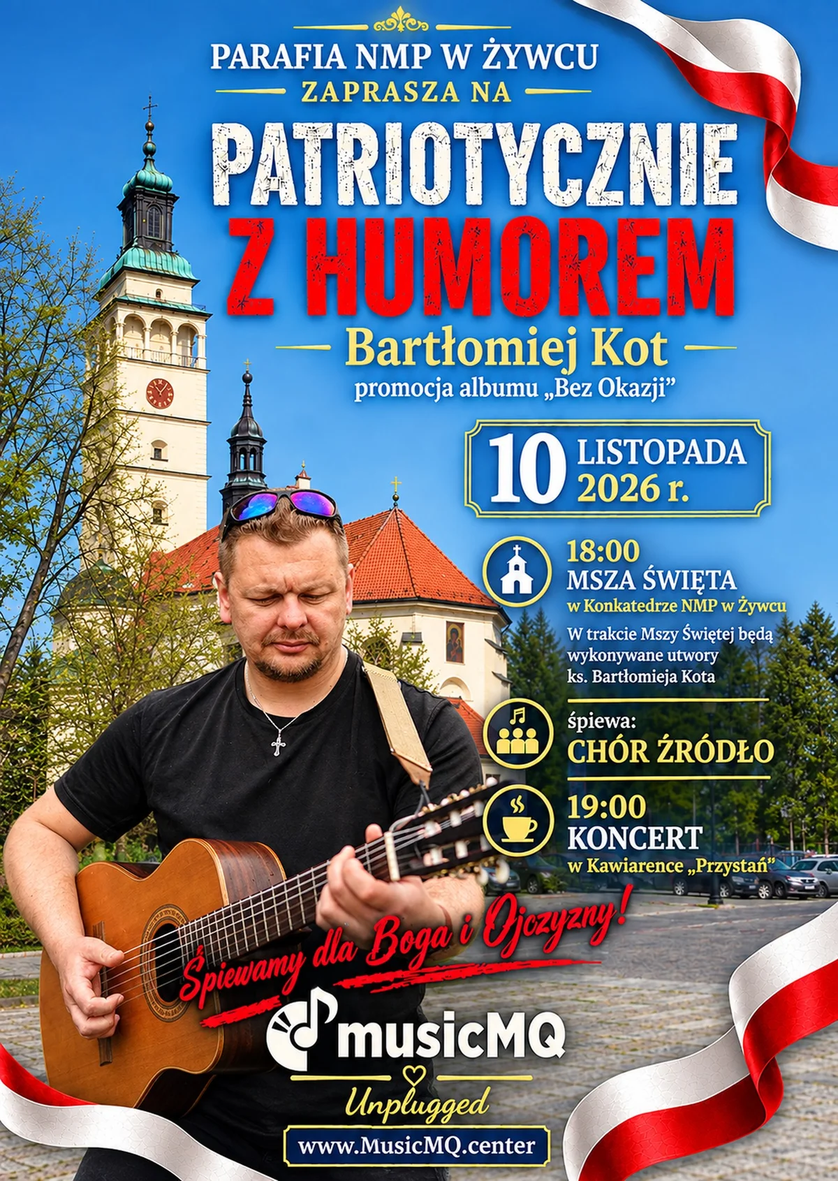 Grafika promocyjna wydarzenia Patriotyczne z humorem: koncert w Żywcu