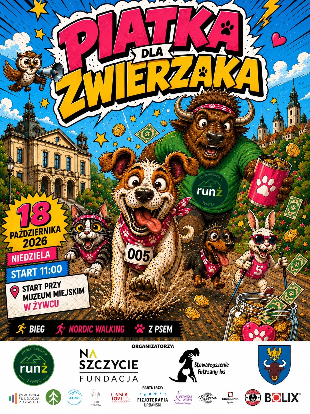 Grafika promocyjna wydarzenia Piątka dla Zwierzaka w Żywcu