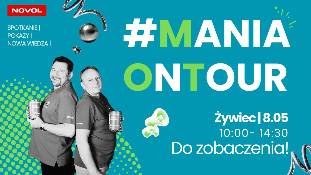 Grafika promocyjna wydarzenia Pokazy lakiernicze NOVOL w Żywcu – Letnia Trasa DEMOBUS