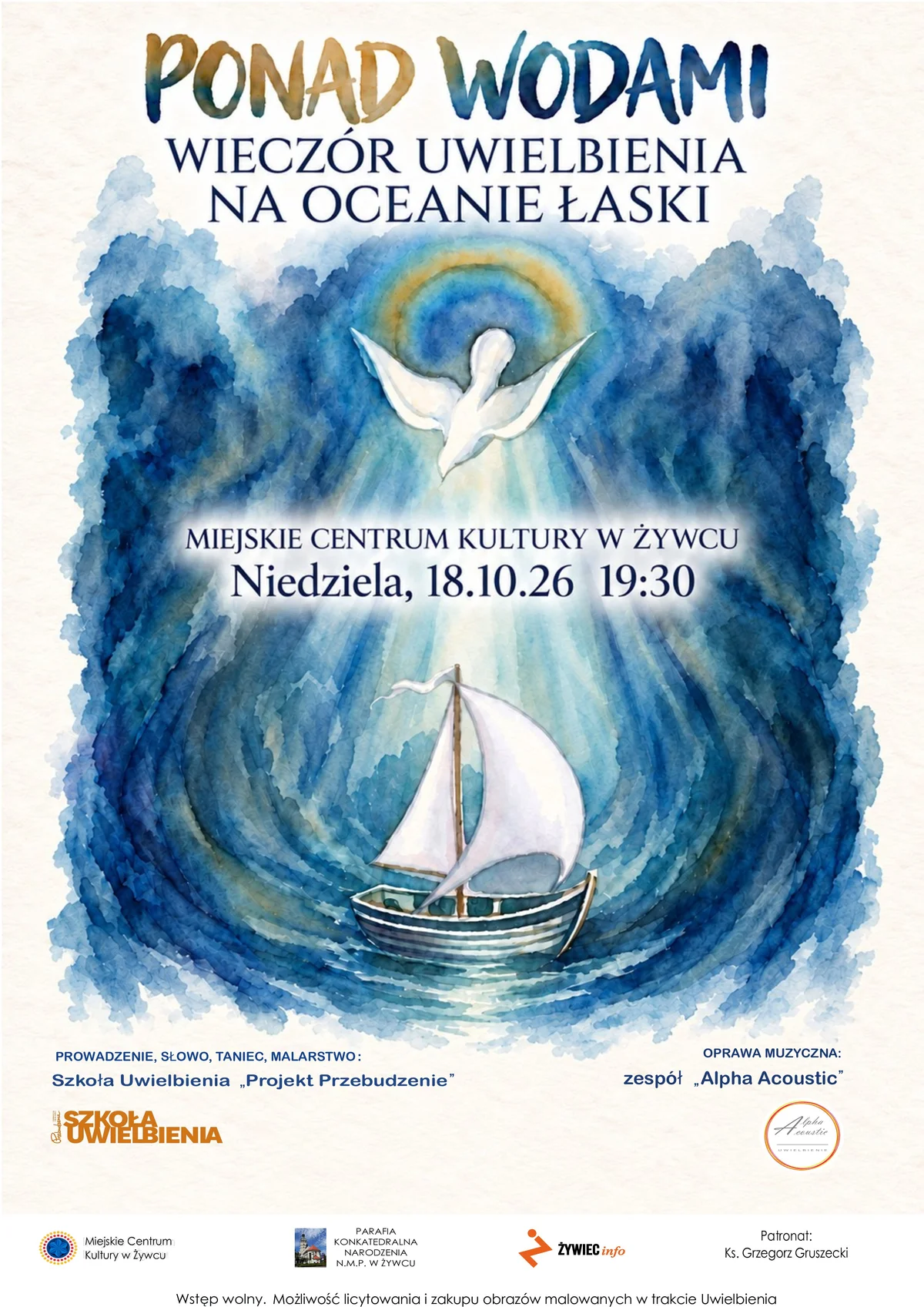 Grafika promocyjna wydarzenia PONAD WODAMI – wieczór uwielbienia na oceanie łaski