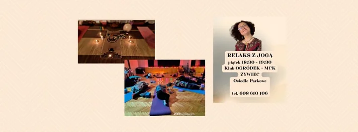 Grafika promocyjna wydarzenia RELAKS Z JOGĄ — joga empatyczna i czuła dla każdego