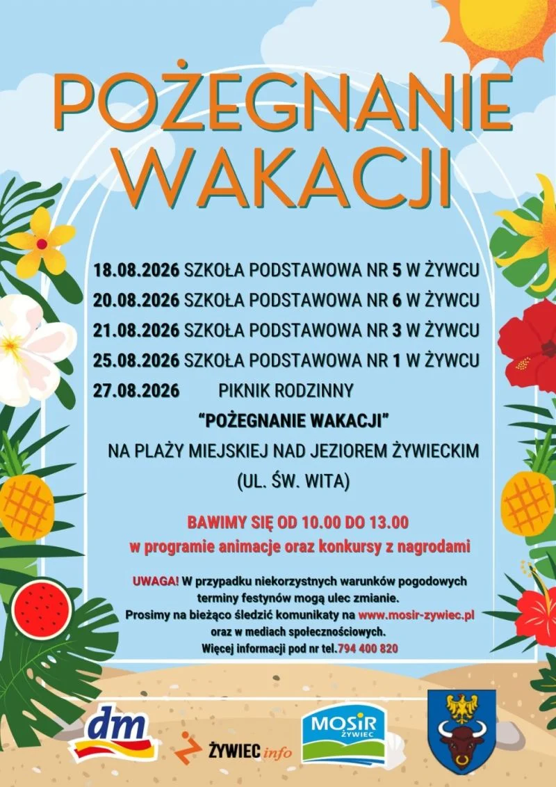 Grafika promocyjna wydarzenia Rodzinne pożegnanie wakacji na Plaży Miejskiej