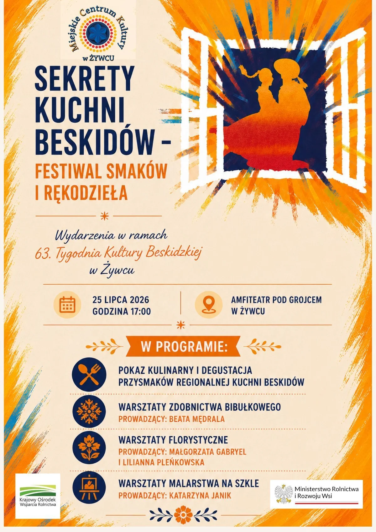 Grafika promocyjna wydarzenia Sekrety Kuchni Beskidów – Festiwal smaków i rękodzieła