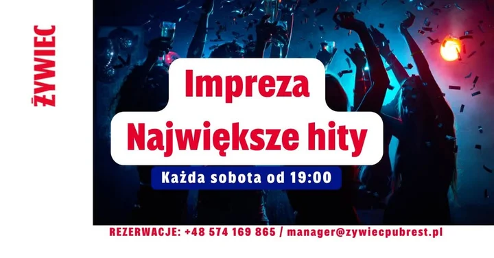 Grafika promocyjna wydarzenia Strefa HITÓW u Źródła Ż — lata 80., 90., 00. w The Legendary Żywiec PUB