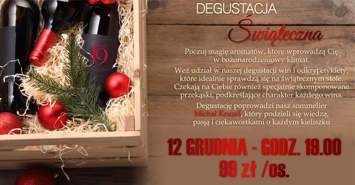 Grafika promocyjna wydarzenia Świąteczna degustacja win — smak świąt w kieliszku