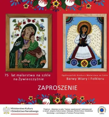 Grafika promocyjna wydarzenia 75 lat malarstwa na szkle na Żywiecczyźnie