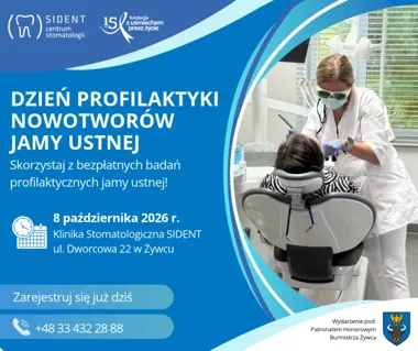 Grafika promocyjna wydarzenia Bezpłatne badania przesiewowe w kierunku raka jamy ustnej
