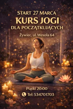 Grafika promocyjna wydarzenia Kurs jogi dla początkujących — start 27 marca w Żywcu