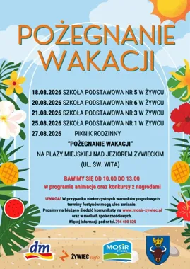 Grafika promocyjna wydarzenia Rodzinne pożegnanie wakacji na Plaży Miejskiej
