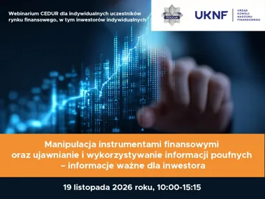 Grafika promocyjna wydarzenia Webinarium CEDUR o manipulacjach i informacjach poufnych