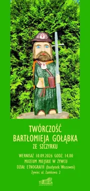 Grafika promocyjna wydarzenia Wernisaż wystawy „Sztuka inspirowana beskidzką tradycją” Bartłomieja Gołąbka