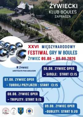 Grafika promocyjna wydarzenia XXVI Międzynarodowy Festiwal Gry w Boules