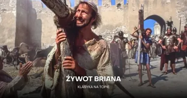 Grafika promocyjna wydarzenia „Żywot Briana” w odrestaurowanej wersji w Żywcu – klasyk Monty Pythona wraca na duży ekran