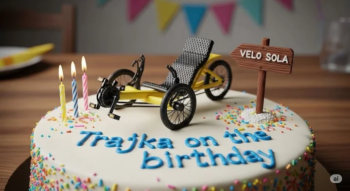 Obrazek przedstawia grafikę promocyjną wydarzenia Przejażdżka trajką po nowym szlaku Velo Soła w Żywcu