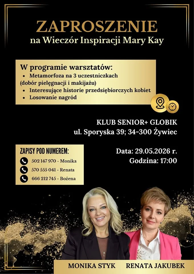 Grafika promocyjna wydarzenia Wieczór Inspiracji May Kay w Żywcu – bezpłatne warsztaty makijażowe dla kobiet