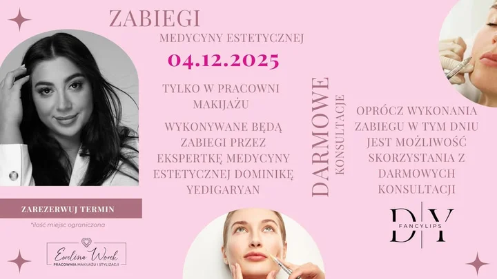 Grafika promocyjna wydarzenia Zabiegi medycyny estetycznej i darmowe konsultacje w Pracowni Makijażu
