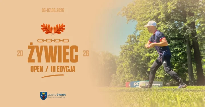 Grafika promocyjna wydarzenia Żywiec Open 2026 — turniej disc golfa w Parku Zamkowym