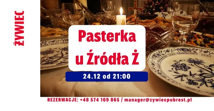 Grafika promocyjna wydarzenia Żywiecka pasterka u Źródła Ż! — świąteczna noc w Browarna 88