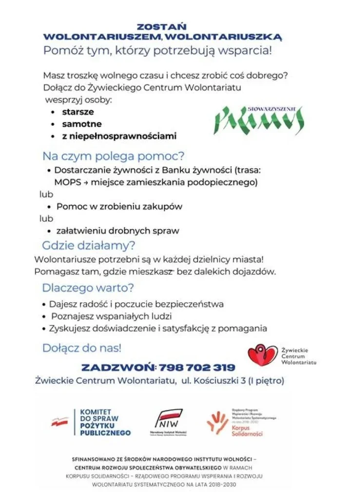 Wolontariusze poszukiwani. Żywieckie Centrum Wolontariatu zaprasza do wsparcia sąsiadów